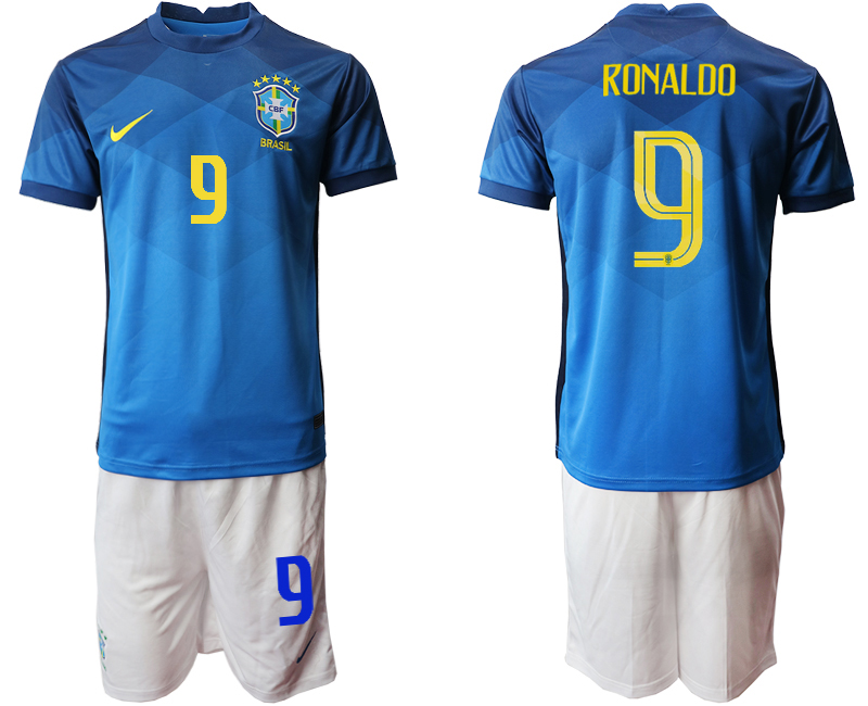 Men 2020-2021 Season National team Brazil away  blue #9 Soccer Jersey